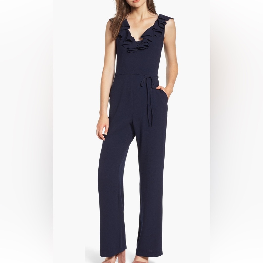 Navy Blue Ruffle Jumpsuit - Picture 5 of 10